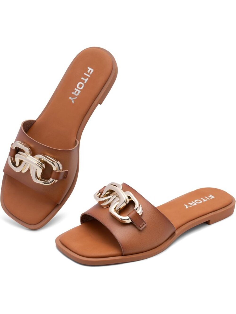 Women's Brown Flat Sandals Fashion Slides With Soft Leather Slippers for Summer